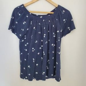 Style & Co Blue Floral Short Sleeve Blouse - size petite medium